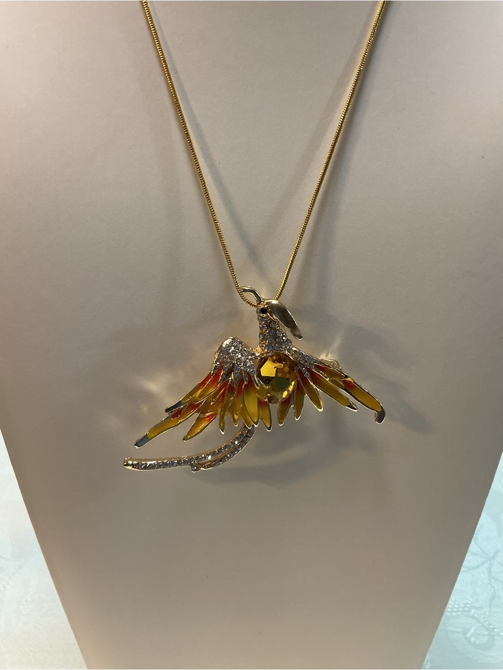Fiery Phoenix Bird Convertible Gold Tone Convertible Brooch Pin